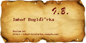 Imhof Boglárka névjegykártya